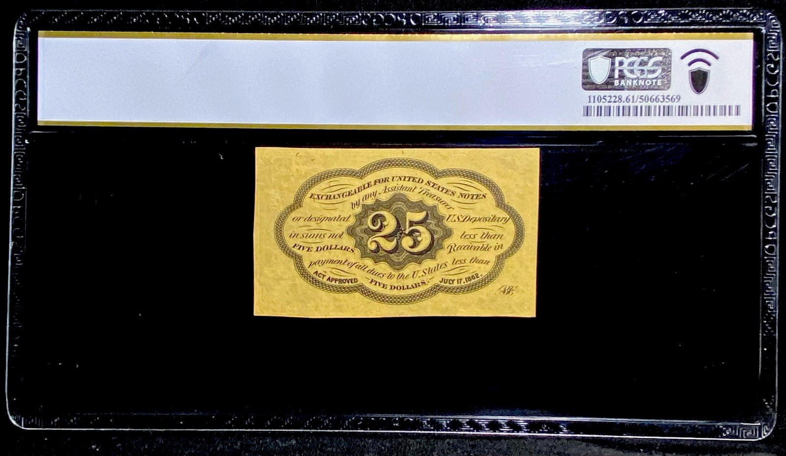 1862 FIRST ISSUE 25 Cents Fractional Currency 25c Note FR 1281 Civil War PCGS 61