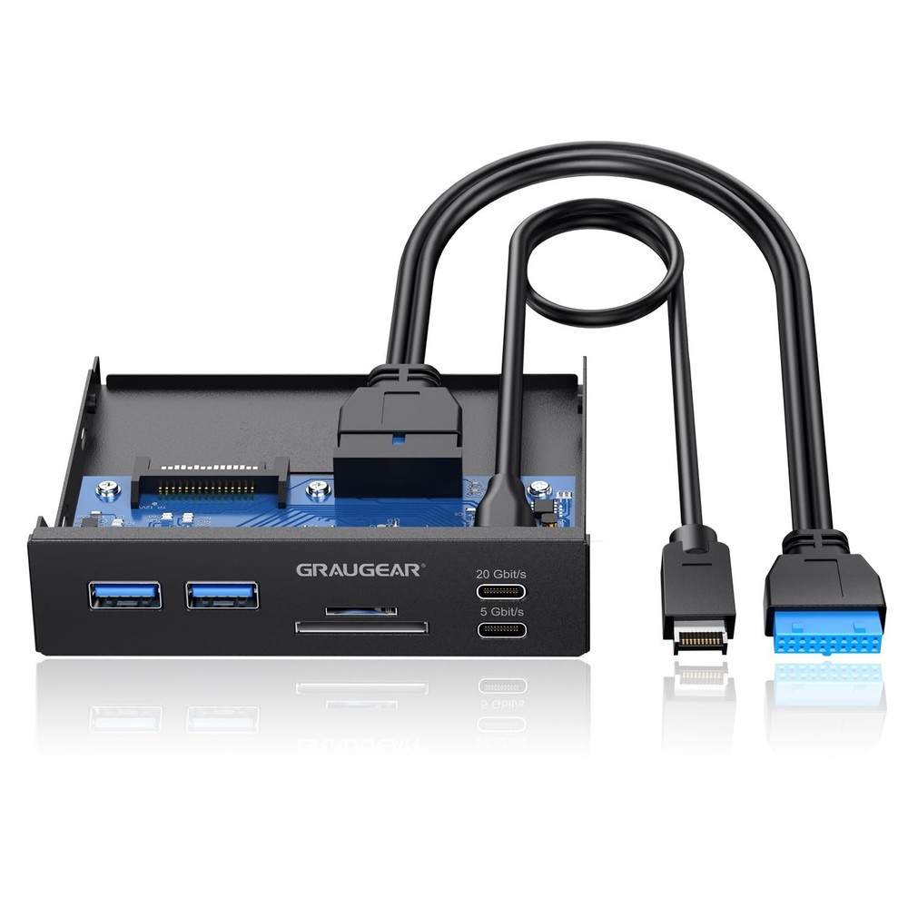 GRAUGEAR 3.5 Inch Front Panel USB C Hub, SD/microSD Internal Card Reader, 20G...