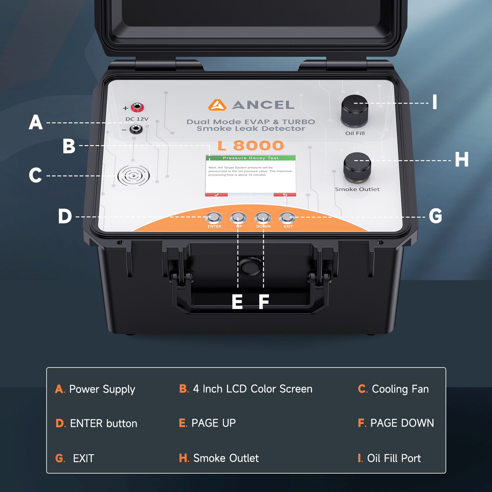 ANCEL L8000 Automotive EVAP Smoke Machine & Turbo System Dual Mode LCD Screen
