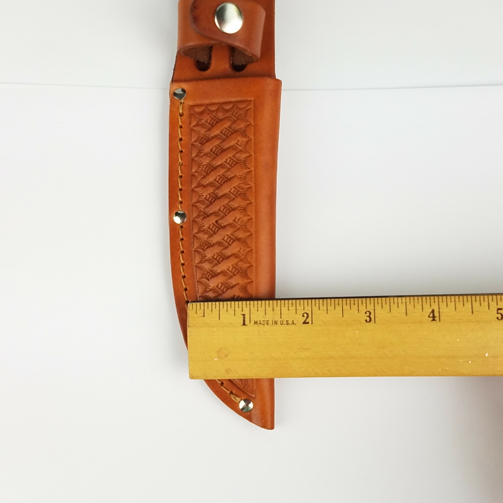 Sheath Straight Knife Brown Basketweave Leather Fits Up To 5" Blade 1134