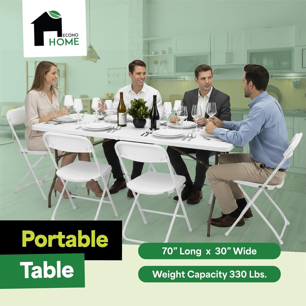 White 6Ft Folding Table with Handle | Heavy-Duty Foldable Table | Portable Table