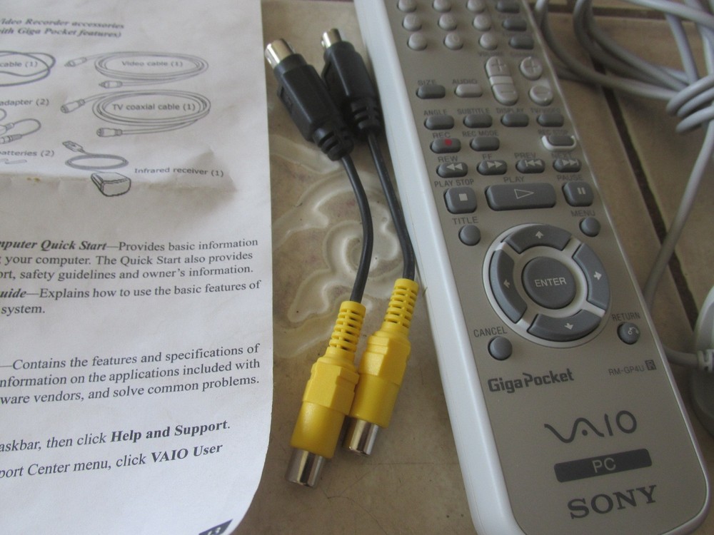 SONY VAIO PC REMOTE RM-GP4U & INFARED RECEIVER