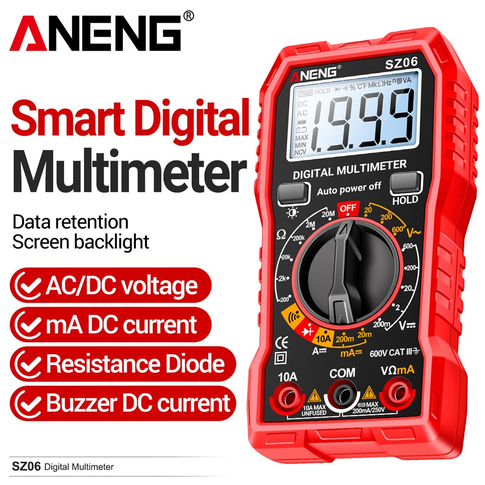 LCD Digital Multimeter Voltmeter Ammeter Ohmmeter Volt AC DC Tester Leads Meter