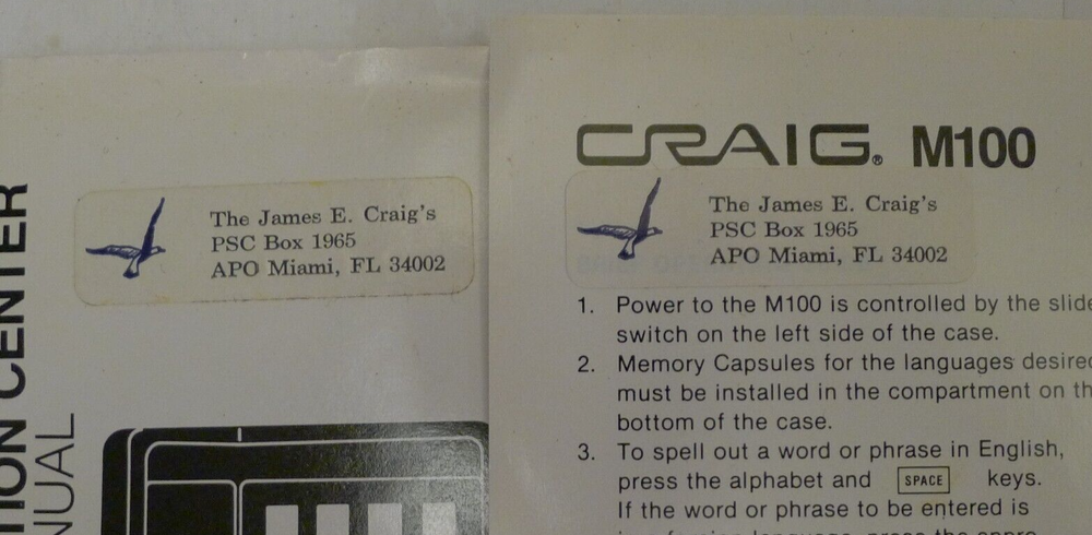 Craig M100 Electronic Translator - Case, Manual & Insert ONLY