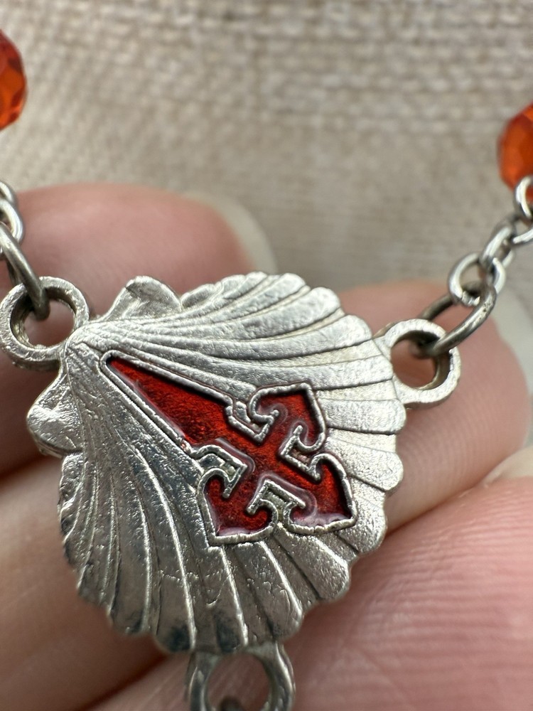 Vintage Orange Bead Silver Rosary 21” Loop