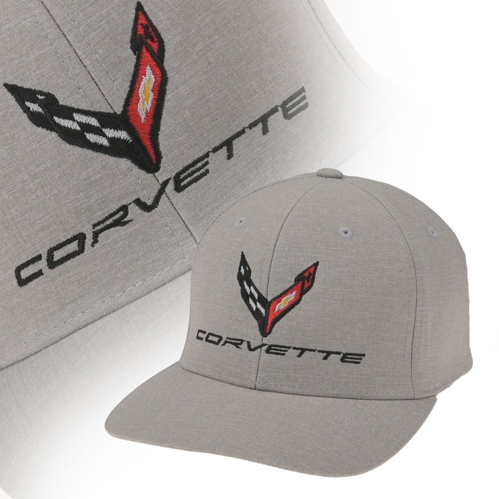 2020-2026 C8 Corvette Heather Silver Structured Flex Fit Logo Hat