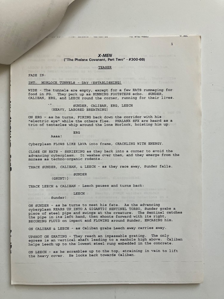 X-MEN AUTHENTIC 1st DRAFT SCRIPTS 'PHALANX COVENANT' Pts 1 & 2 + STUDIO TOPSHEET