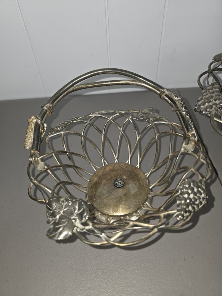 GODINGER Silver Grapevine Leaf Baskets Silver Plated Base Metal 11" Decorative