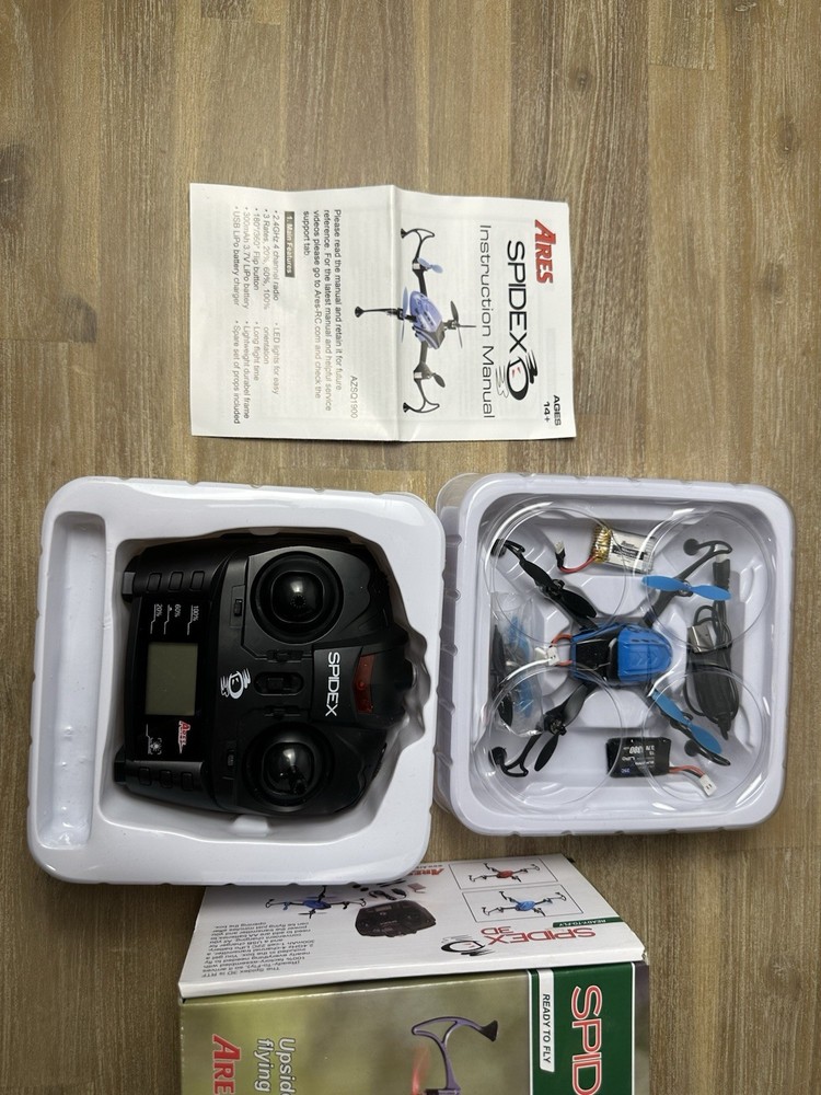 Spidex 3D RTF Micro Quad Drone Blue Ares RC Powers On Untested