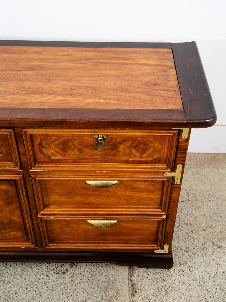 Mid Century Modern Dresser Credenza Walnut 9 Drawer Wood Brass Handle Mcm