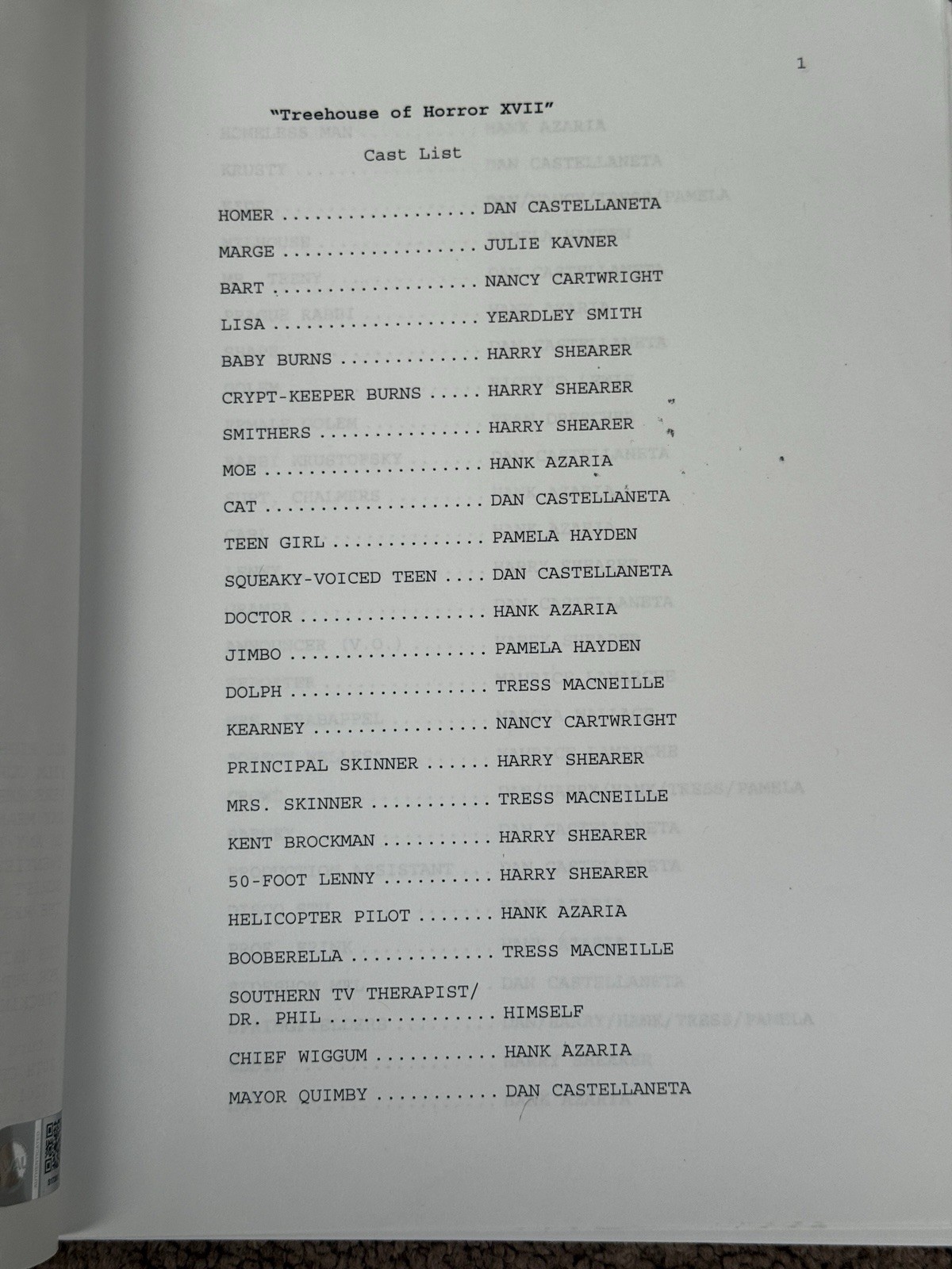 The Simpsons Treehouse Of Horror XVII Script Signed By Matt Selman And Paul Wee