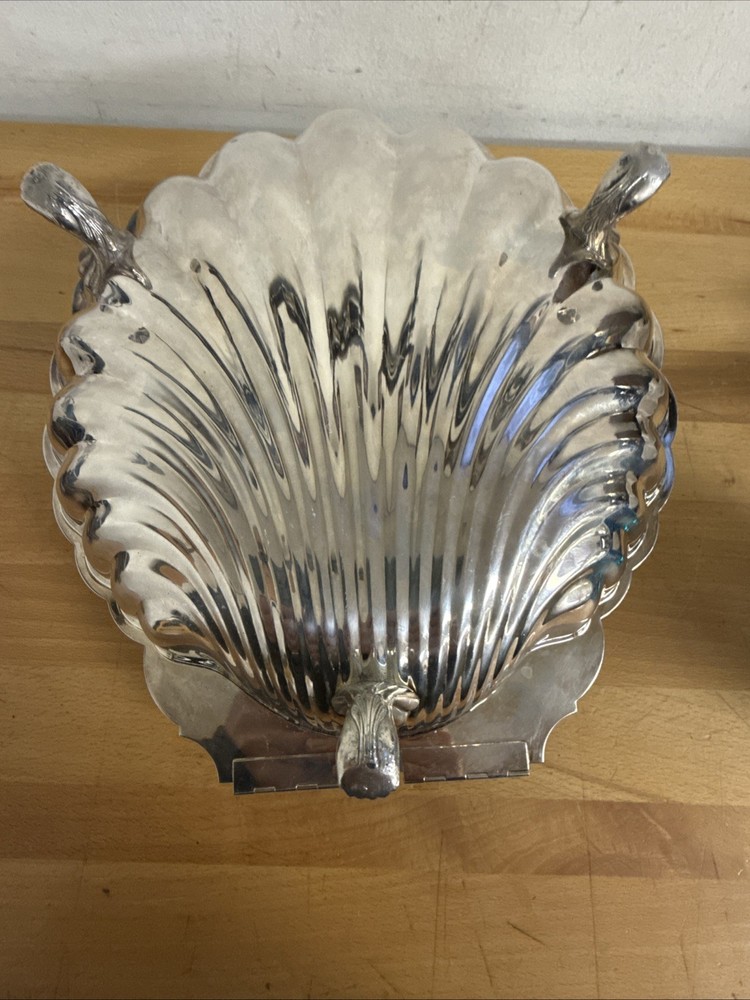 Vtg Sheffield Silver Plated Clam Shell Serving Dish - Scallop - 11” X 11” - LOOK