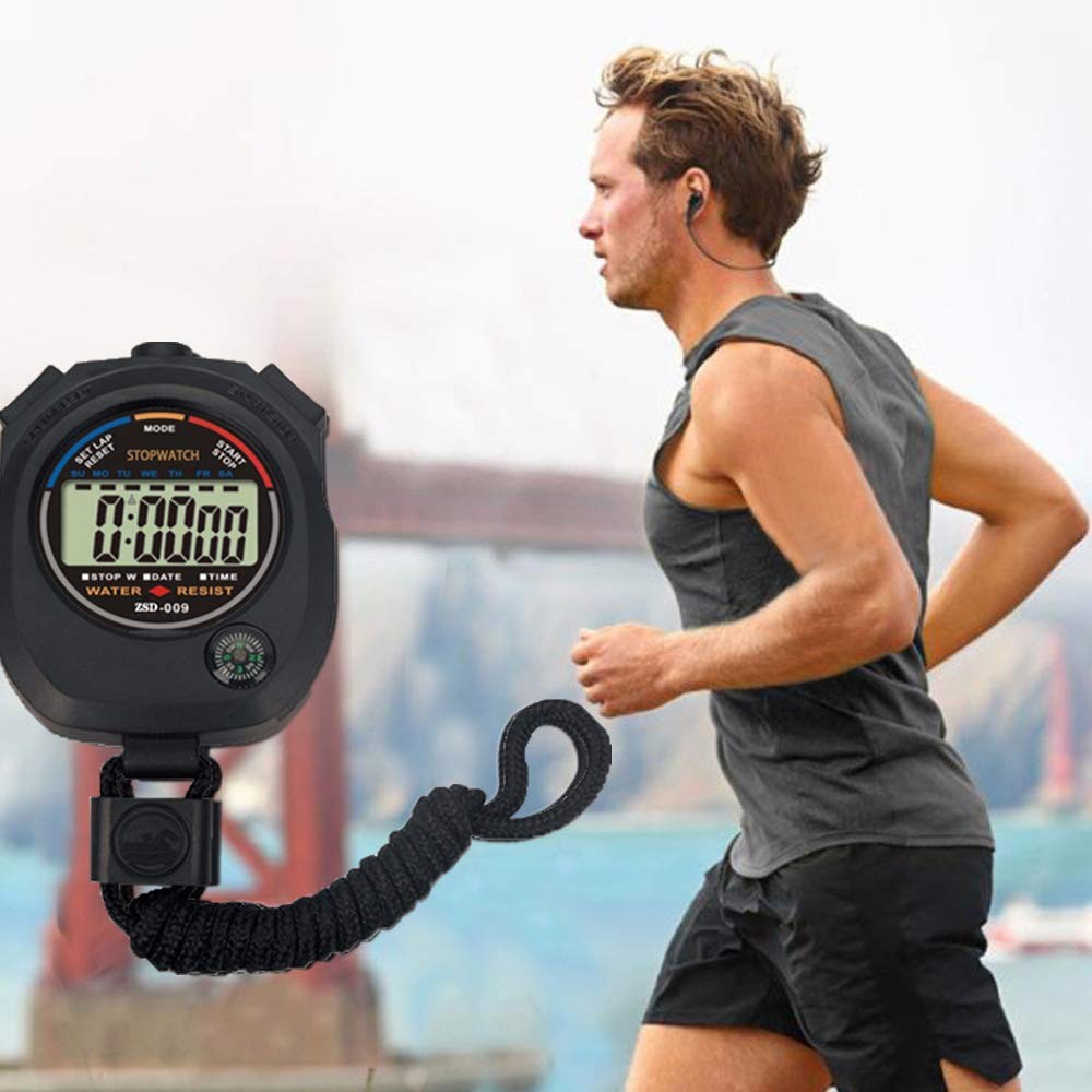 6 Pack Multi-Function Electronic Digital Sport Stopwatch Timer, Large Black