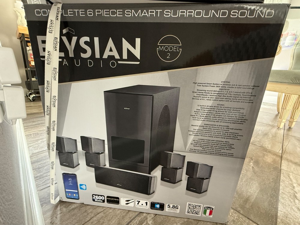 Home Theater, Wireless 7.1 Speaker System, 97" Screen, High Def Projector