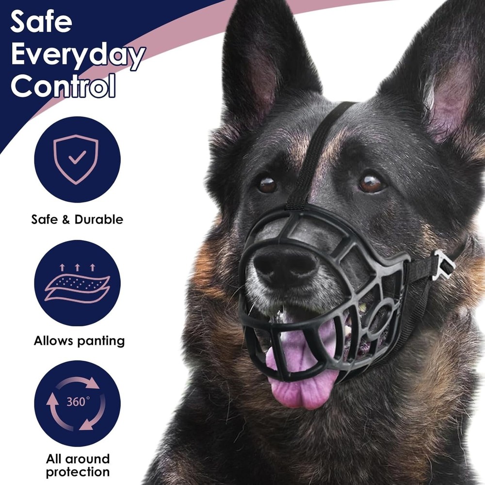 Large Dog Muzzle for Doberman - Adjustable Anti-Biting Basket Muzzle in Black