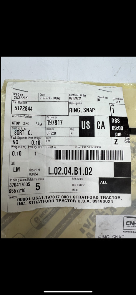 GENUINE OEM CNH Industrial 5122844 SNAP RING