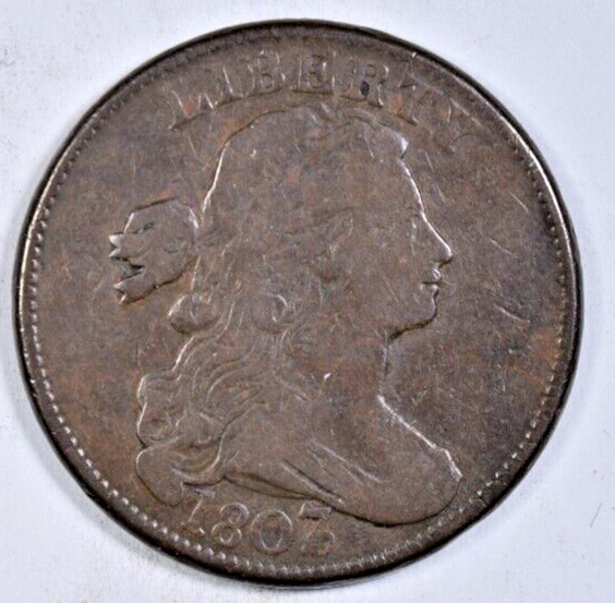 1807/6 DRAPED BUST LARGE CENT ~ BOLD OVERDATE ~ NICE SHARP VF!