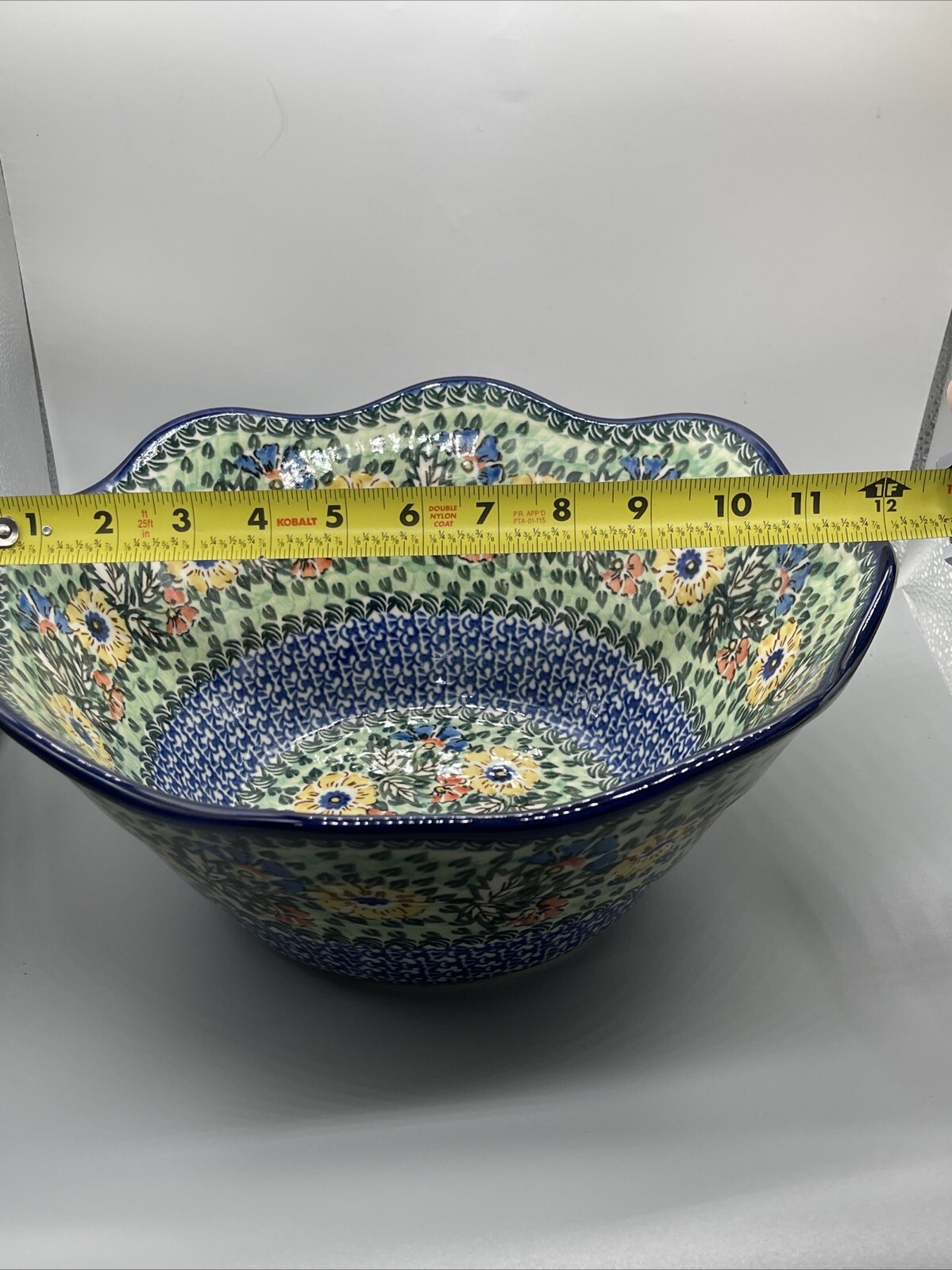 Polish Pottery Unikat L.Lenkiewicz #1975 Tulip Huge 12X5" Scalloped Serving Bowl