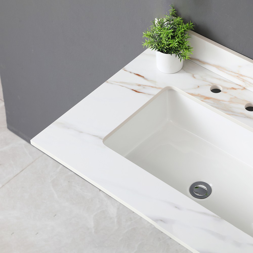 31Inch Marble Vanity Top Sintered Stone Undermount Rectangular Sink Backsplash