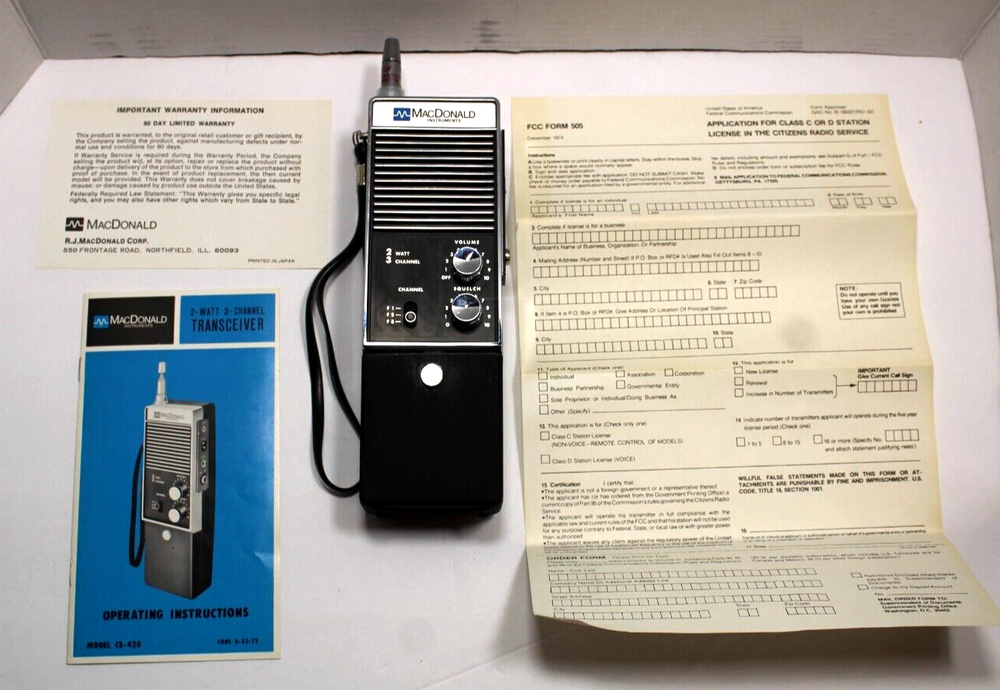 VINTAGE MACDONALD Mighty 2 WATT Three CHANNEL Transceivers ORG BOX UNTESTED