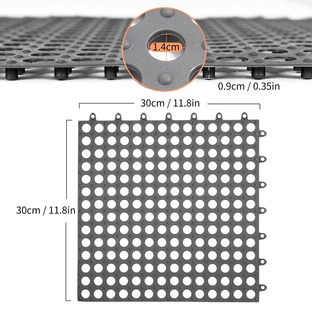 12Pack 12" x 12", Interlocking Rubber Floor Tiles Soft PVC Non-Slip Tile Spli...