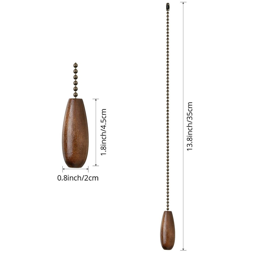 4 Pieces Ceiling Fan Chain Pulls Extender Wooden Pull Walnut Color
