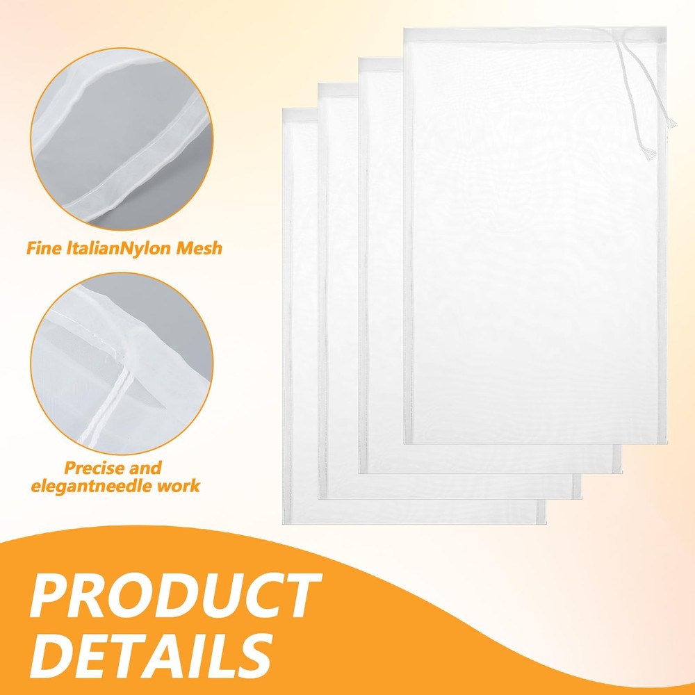 4 Pack Nut Milk Bag 12 x 8 Inch Strainer Reusable regular, White