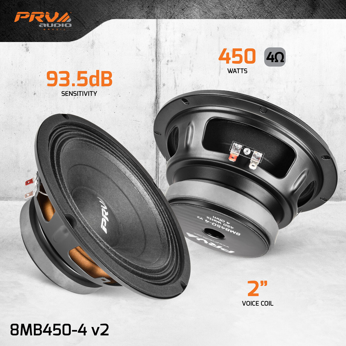4x PRV Audio 8MB450-4 Midbass Car Audio 8" Speakers 4 Ohm 8MB PRO 1800 Watts