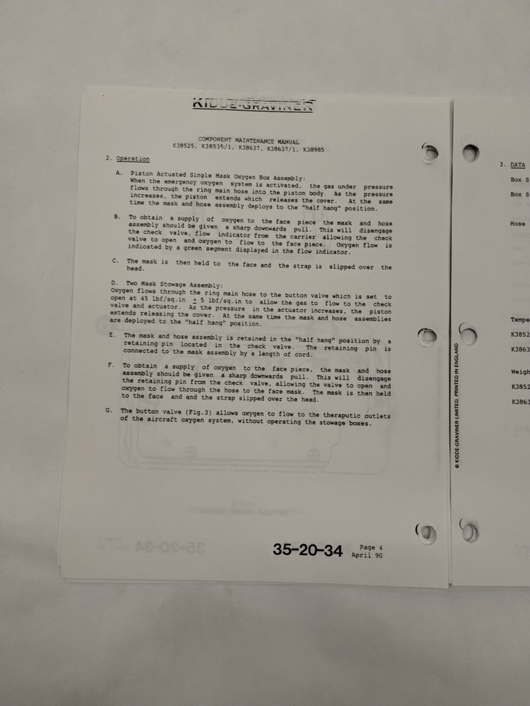 Kidde-Graviner Mask Stowage Box Assemblies Component Maintenance Manual-Original