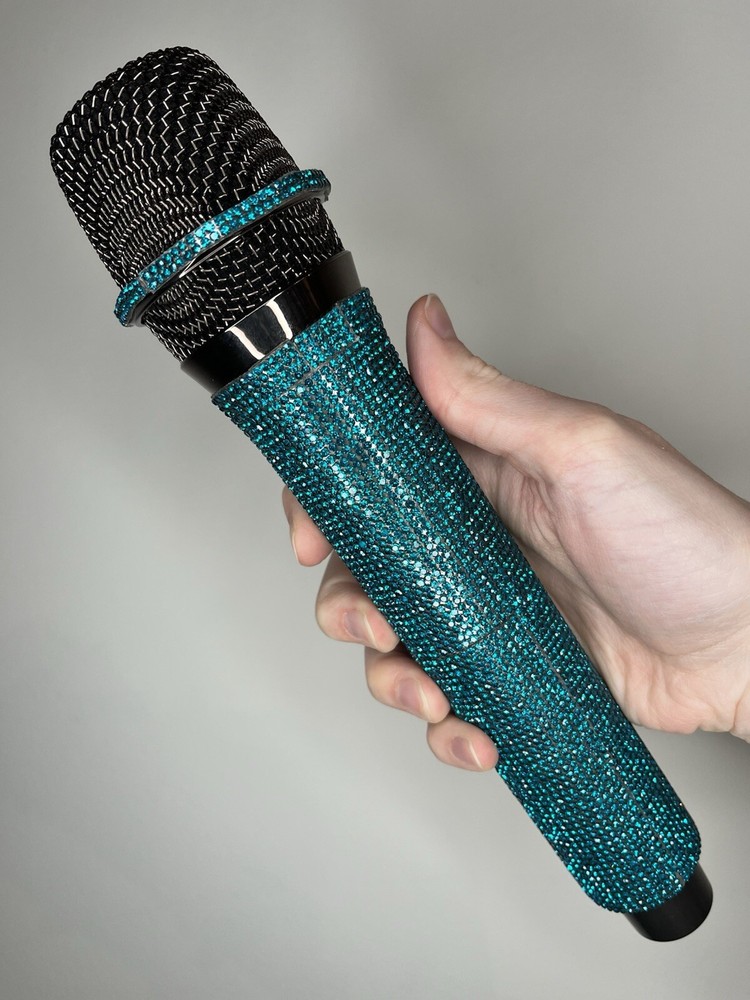 Teal Rhinestone Wireless Karaoke Microphone + Receiver System - Rechargeable