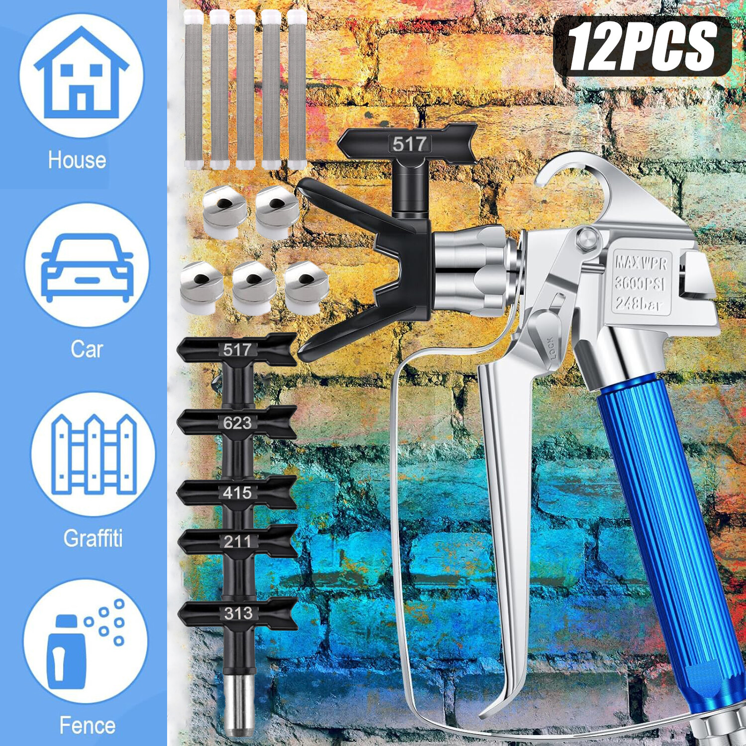 12 Pcs Airless Paint Sprayer Gun with Nozzle Guard Spray Tips and Airless Paint
