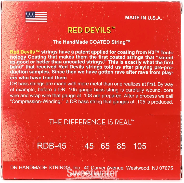 DR Strings Red Devils Electric Bass Guitar Strings - .045-.105 Medium