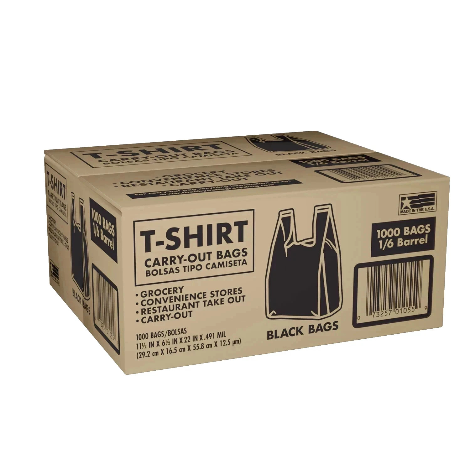 Black T-Shirt Carryout Bags, 11.5" x 6.5" x 22" (1,000 ct) Free Shipping