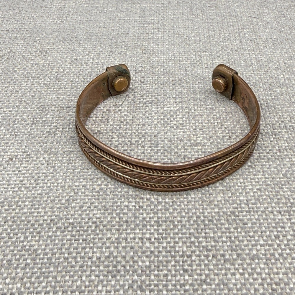 Vintage Cuff Bracelet Copper Braided Design Size 6.75 READ