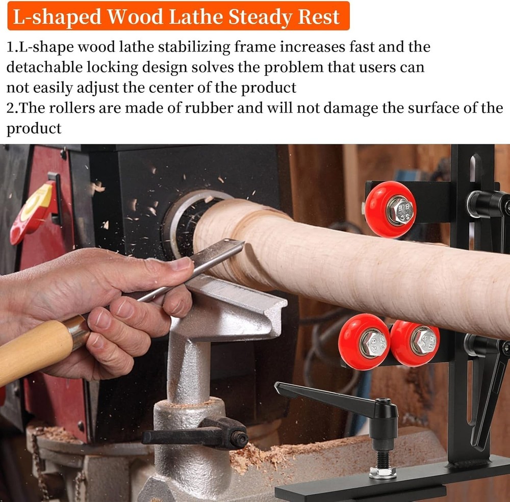 Stable Wood Lathe Steady Rest Tool for Enhanced Performance - Easy Adjustability