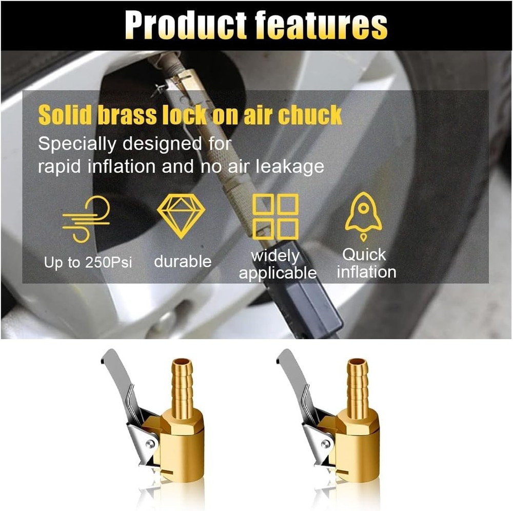 Durable 2PCS Brass Tire Chucks - Locking Nozzle Adapters for Efficient Inflation