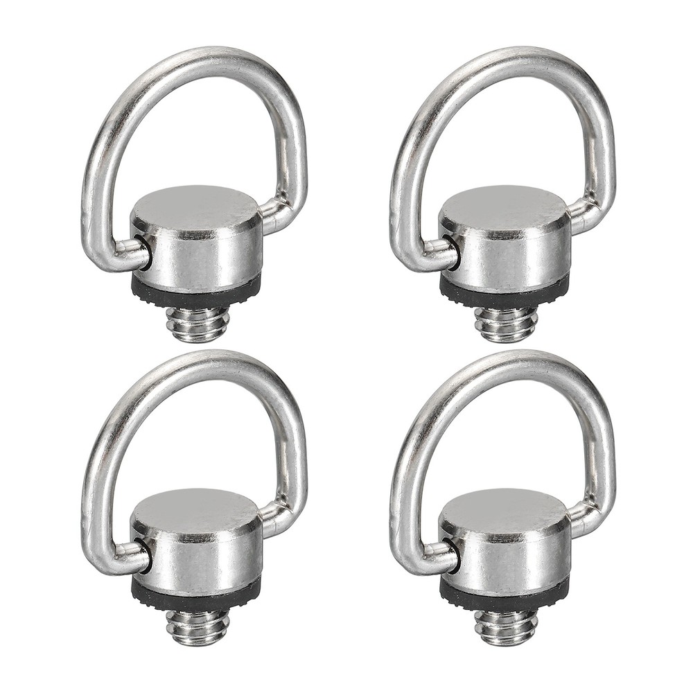 4Pcs 1/4" Thread D Ring Camera Neck Strap Screw Holder with Rubber Washer,Silver