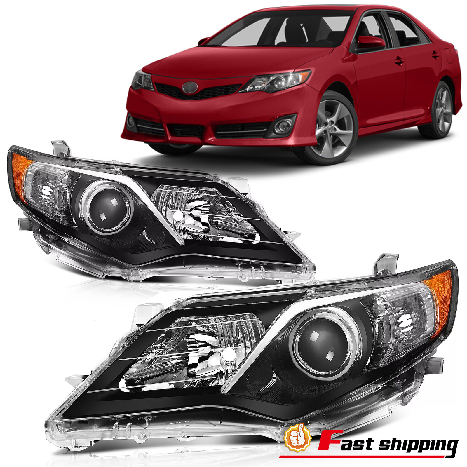 Fit 2012 2013 2014 Toyota Camry Halogen Projector Headlights Assembly Left&Right