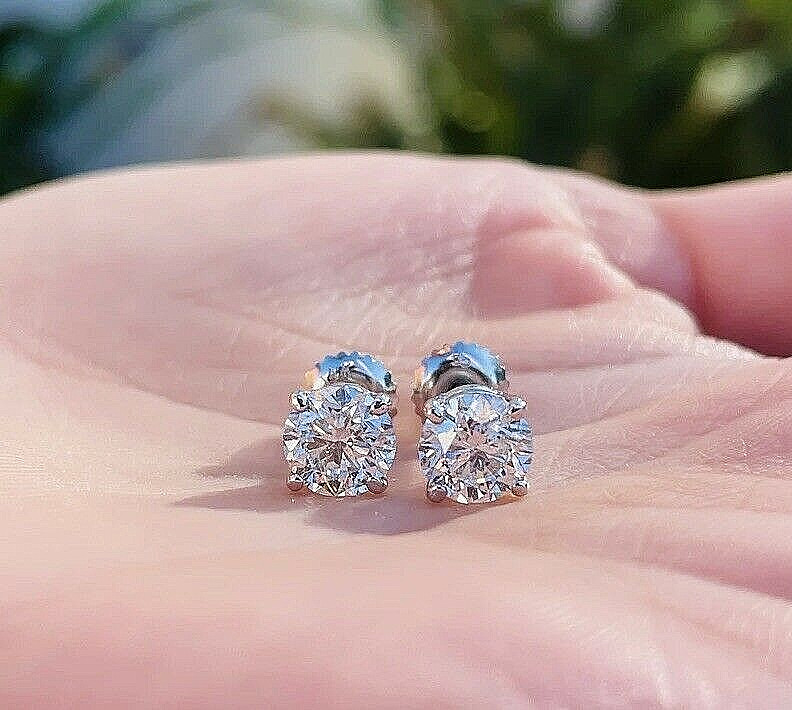 2 CT ROUND CUT VVS1/D LAB CREATED STUD EARRINGS 14K WHITE GOLD 7MM SCREW BACK