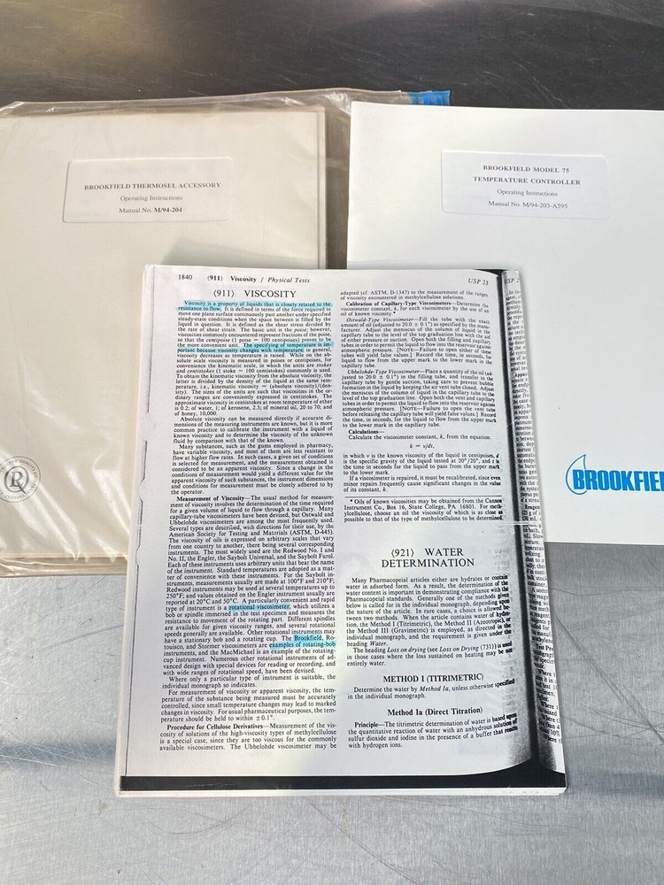 Brookfield Thermosel/ 75 Temperature Controller/ Viscosity - Users Manual / Book