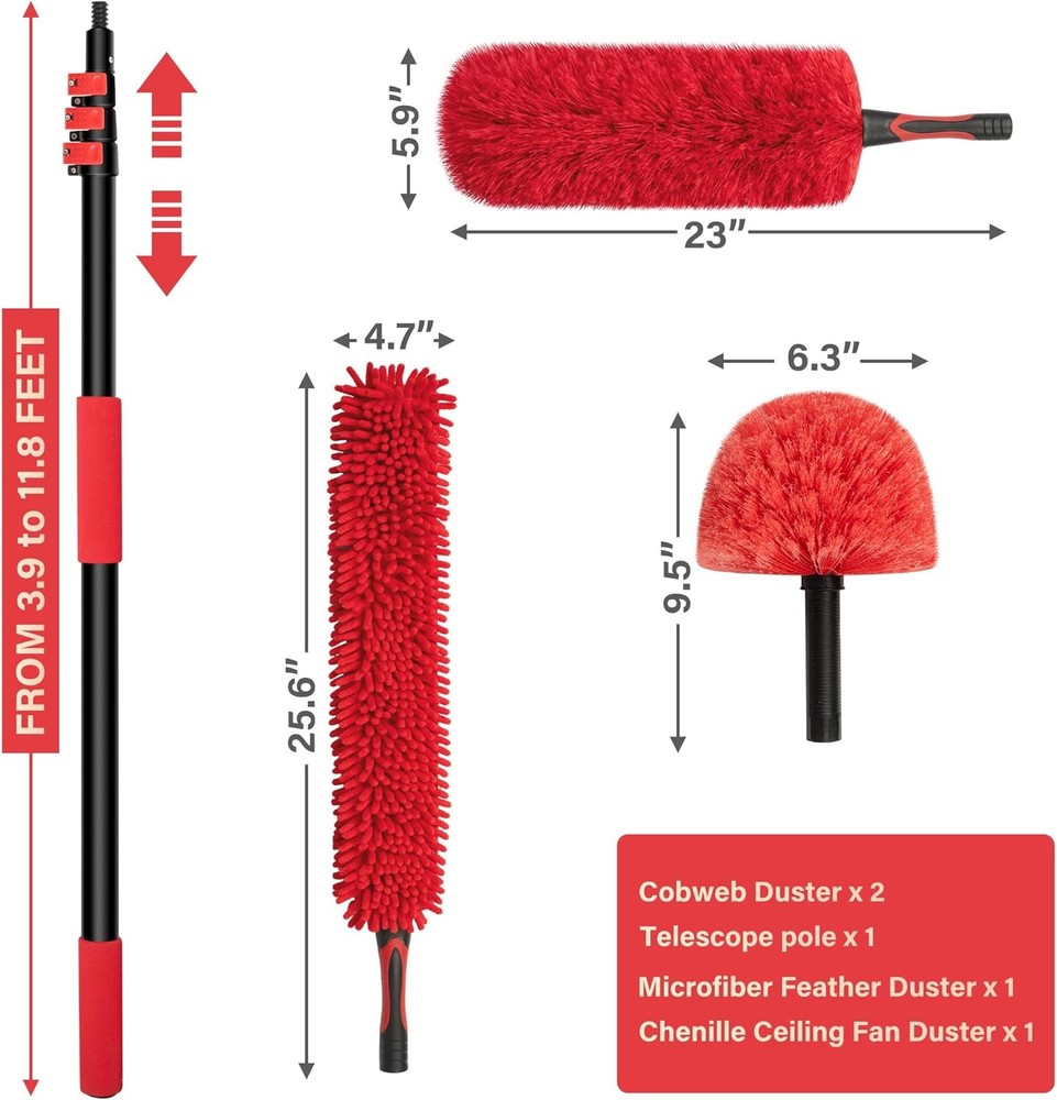 5X Cleaner Duster Dusters Extendable Pole Dusting Tools W/ Cobweb Brush for Home