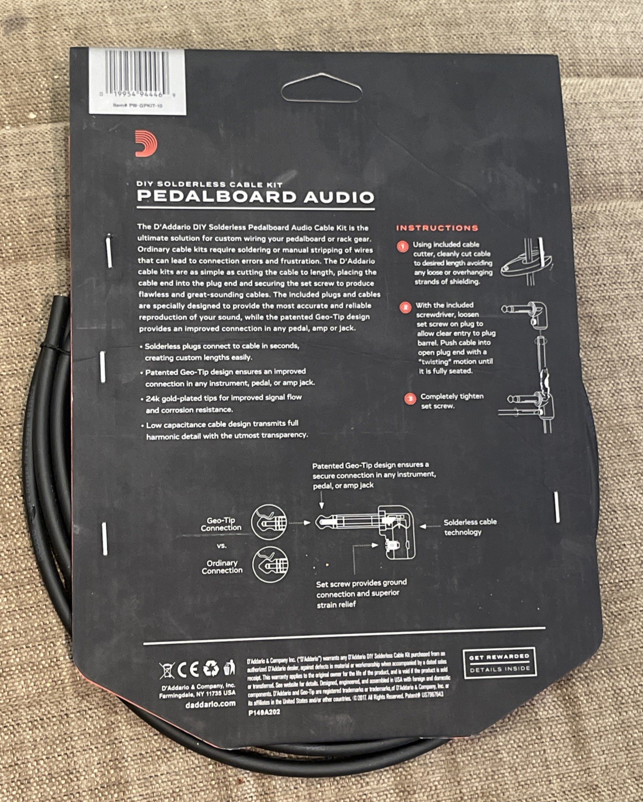 D'Addario DIY Solderless Guitar Pedalboard Cable Kit Patch PW-GPKIT-10