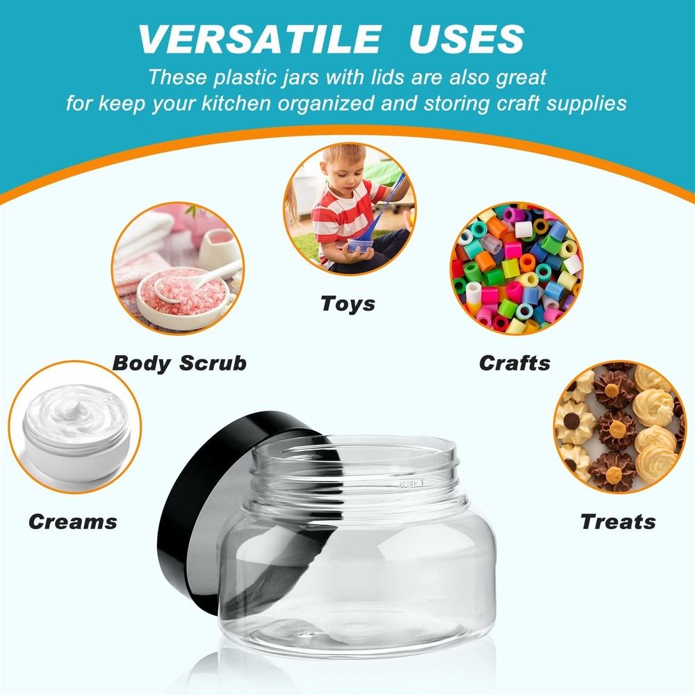 24 Pack Plastic Jars with Lids Labels Multiuse Containers Empty Body Scrub