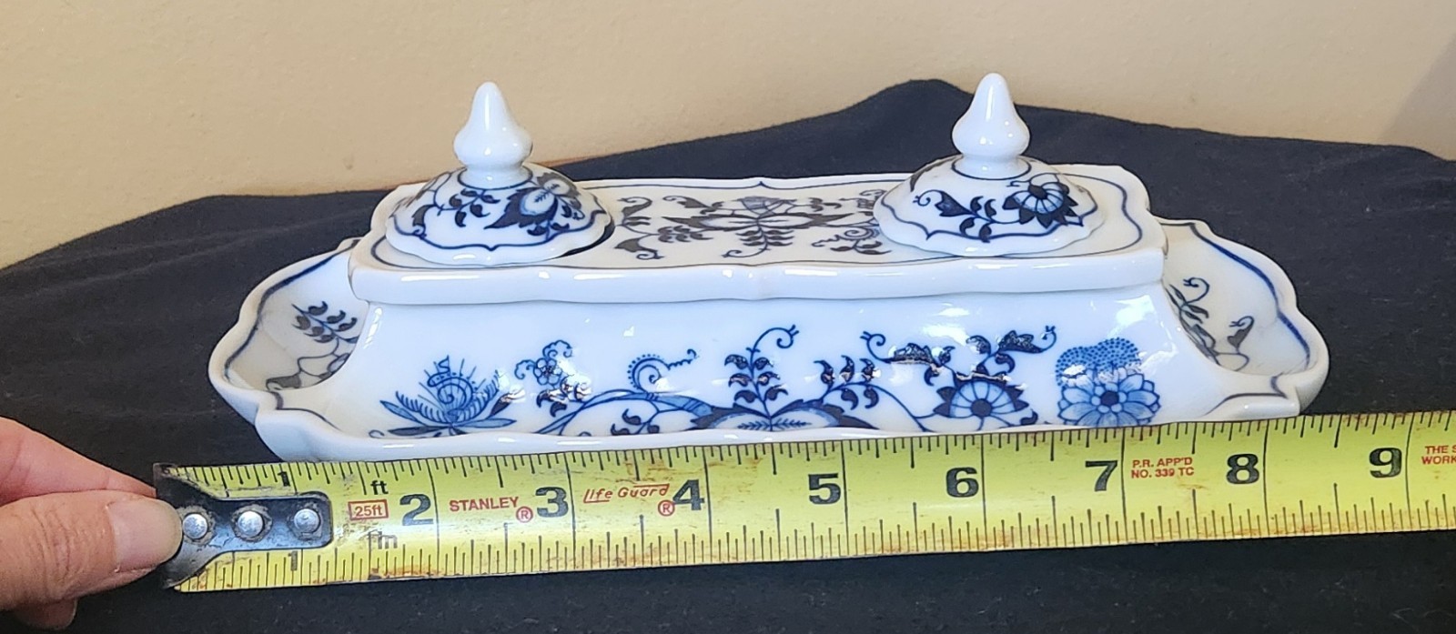 Blue Danube Onion Double Inkwell Set With 2 Lids