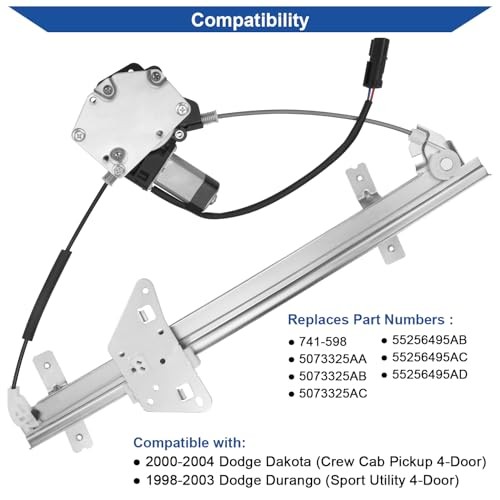 741-598 Power Window Regulator with Motor Compatible Rear Left Driver Side
