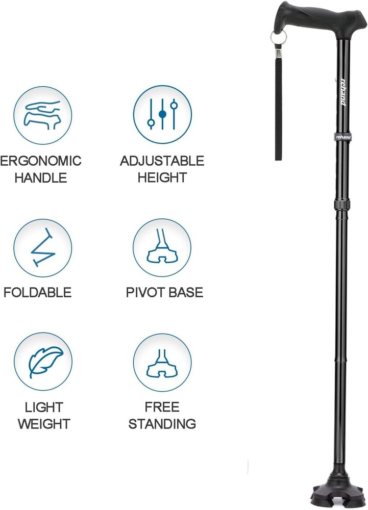 Foldable Adjustable Walking Cane for Seniors - Ergonomic Soft Grip and Stability