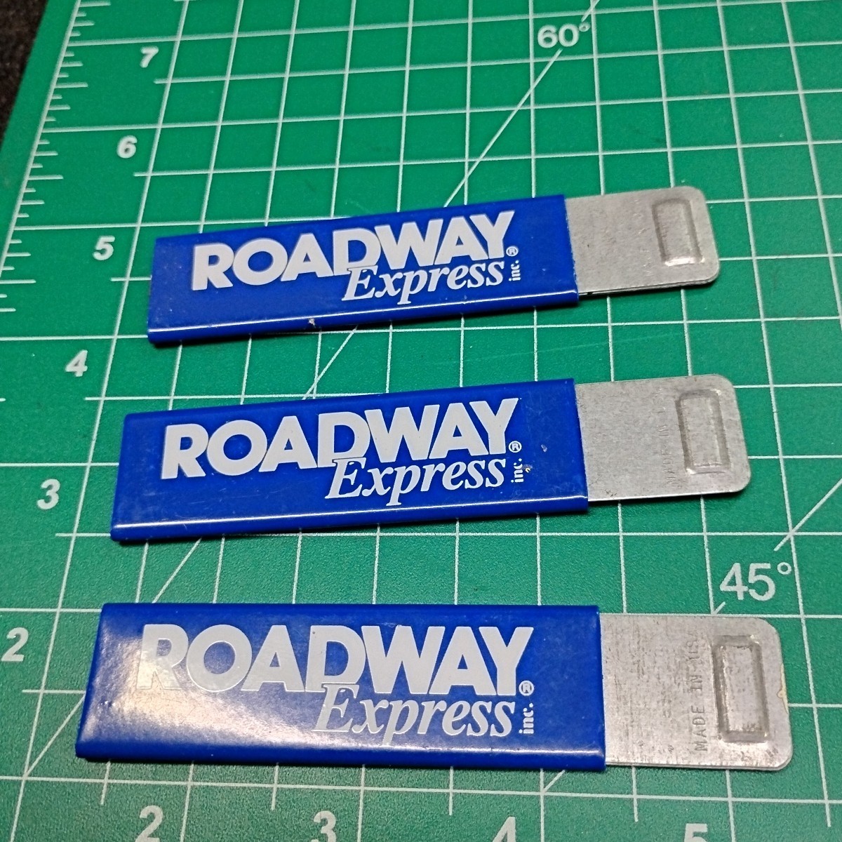 Vintage Lot of 3 Roadway Express Advertising Blue Retractable Box Opener Cutters
