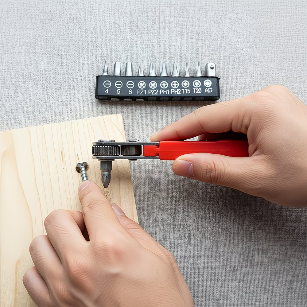 Ratcheting Right Angle Screwdriver Hex Drive 90 Degree Offset + 10pc Bits Set US