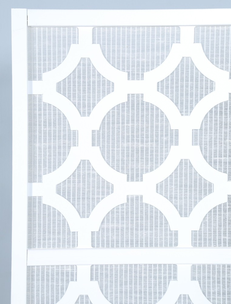 4-Panel White Diamond Design Room Divider Screen, Modern Privacy Partition