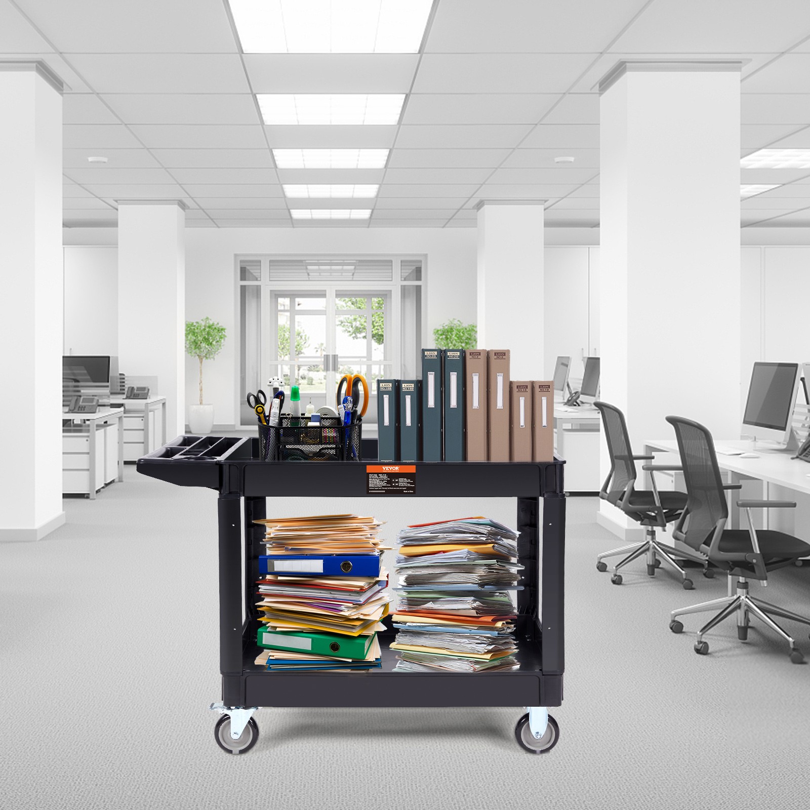 VEVOR Utility Service Cart 2 Shelf 550LBS 360° Swivel Wheels (2 with Brakes)